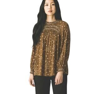 Free People Flowers In Her Hair Tunic Top Floral Print On Brown Rayon Size M